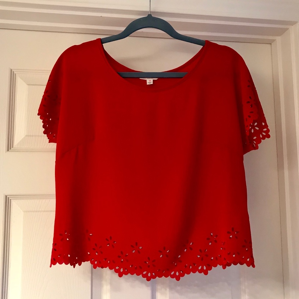 💃🏼Red Laser Scallop Edge Crop Top